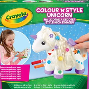 CRAYOLA-Colour-n-Style-Unicorn-Colour-Your-Own-Unicorn-Again-and-Again-Includes-Washable-Marker-Pens-Beads-Hairbrush-Ideal-for-Kids-Aged-4-0